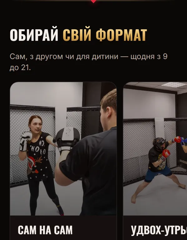 Блок форматів на сайті BITE MMA